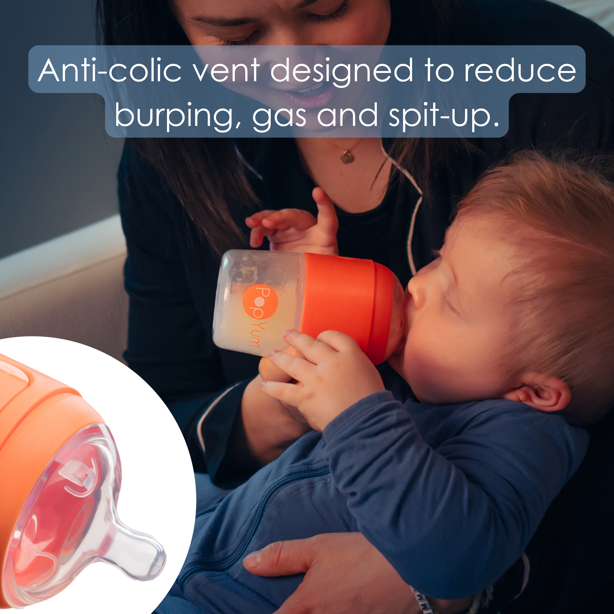 PopYum 5oz Anti-Colic Baby Bottle for Breast and Formula Feeding, Orange, #1 Slow Flow Nipple