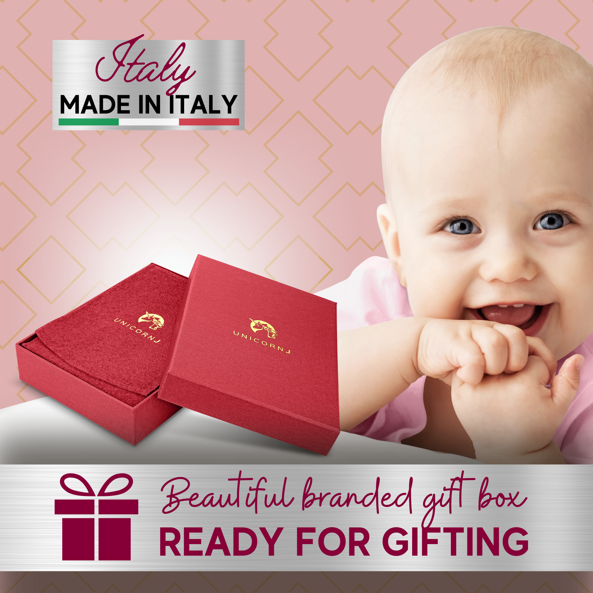 UNICORNJ Sterling Silver Keepsake Baby Rattle Barbell Personalized with Engraved Initials or Name | Complete with Gift Box | Gift for Baby | Made in Italy